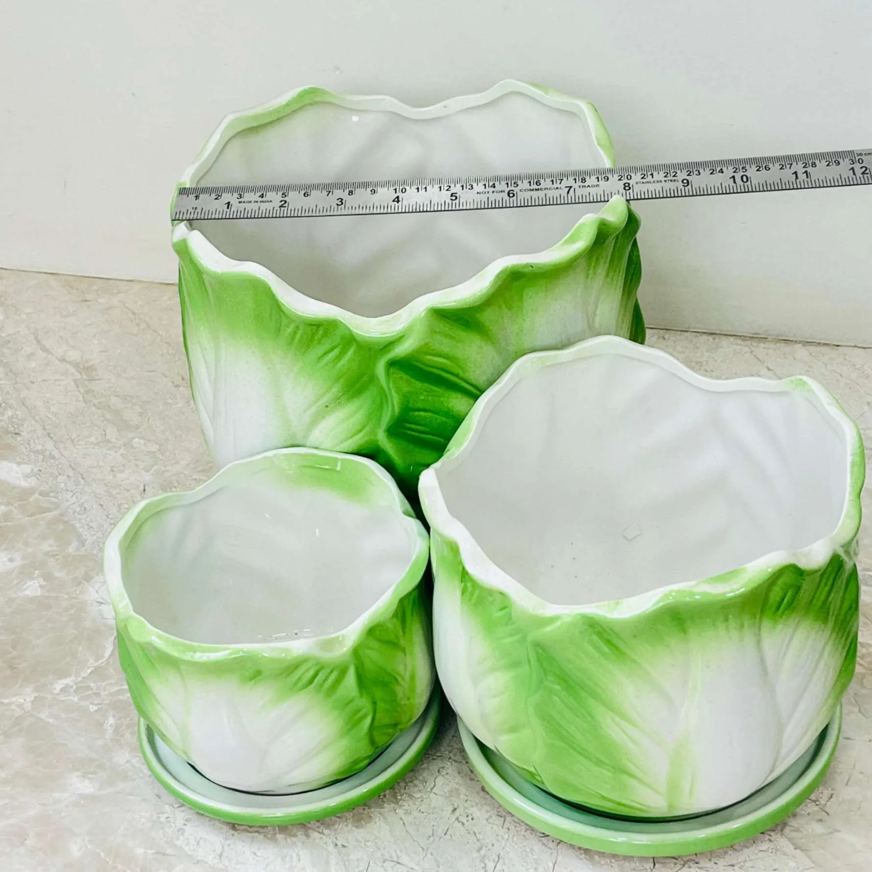 Leafy Scalloped Ceramic Planter Set Of 3