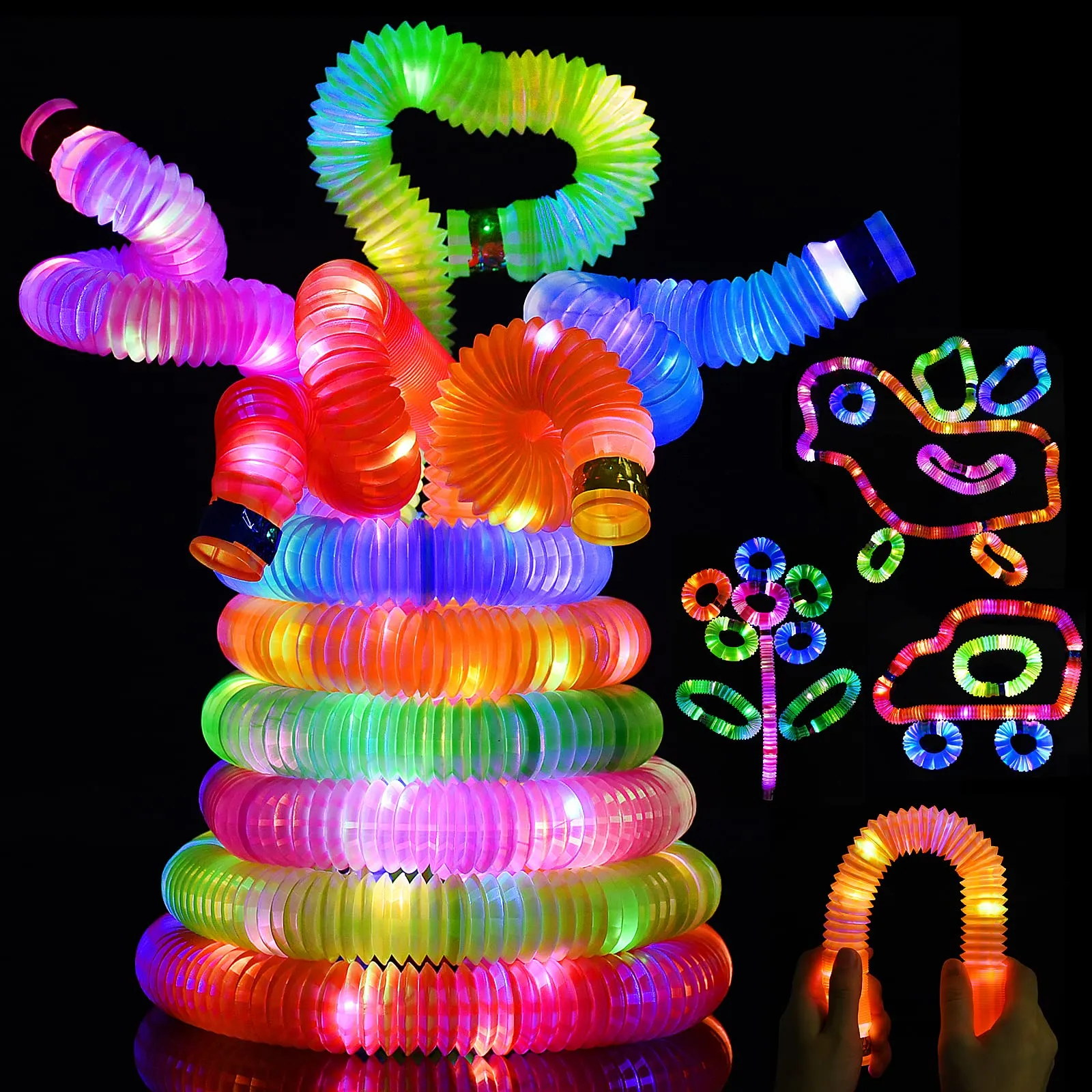 Light Up Pop Tubes Glow Sticks Large Pack Glow in the Dark Party Tubes, 6 Colors Bulk Light up Pop Tubes