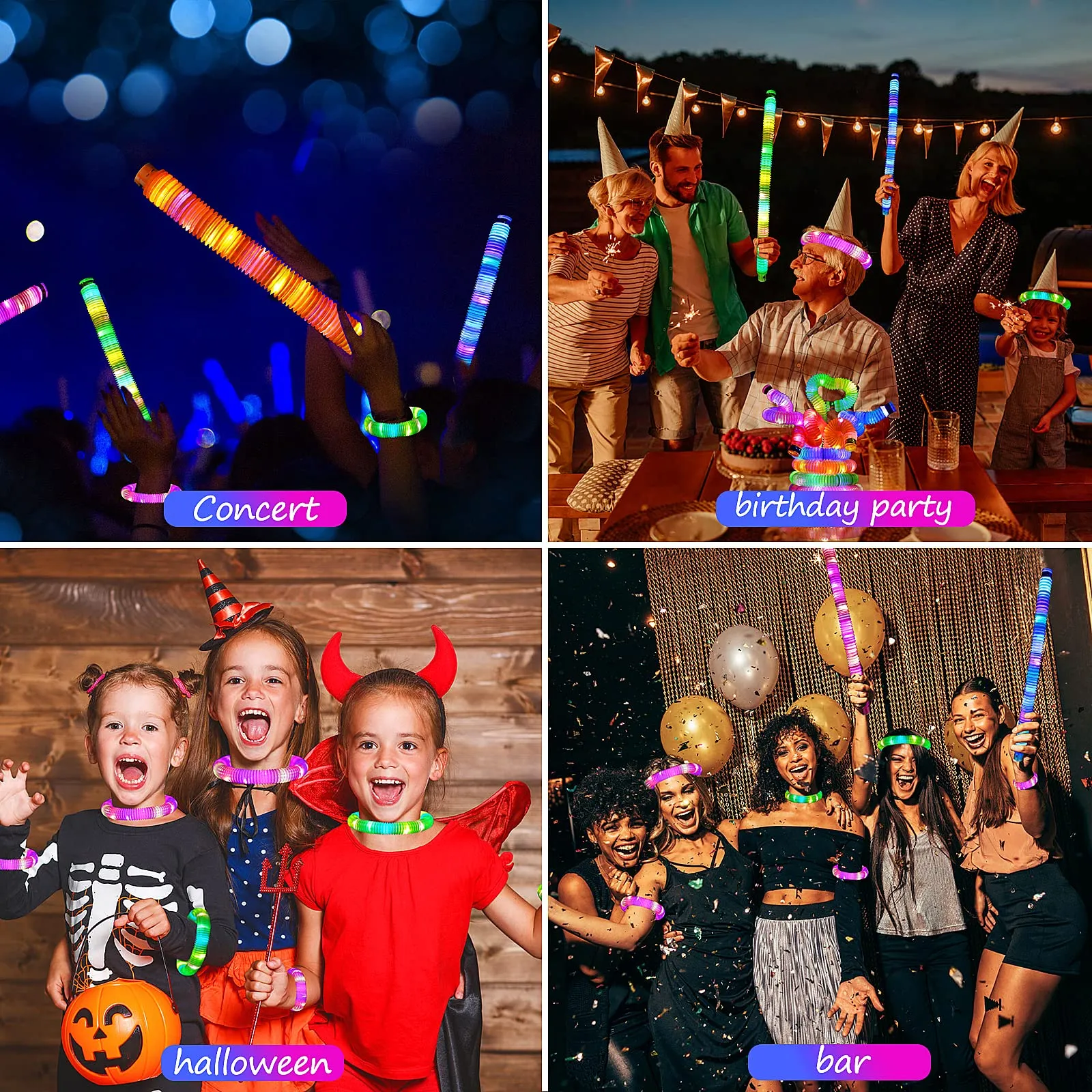 Light Up Pop Tubes Glow Sticks Large Pack Glow in the Dark Party Tubes, 6 Colors Bulk Light up Pop Tubes