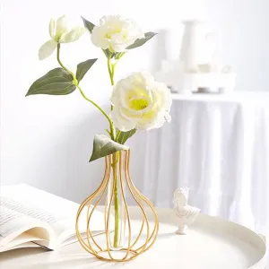 MAXXINN 1 Pcs Propagation Station with Metal Frame, Test Tube Glass Items Vase for Flower Pot, Bedroom, New Year, Christmas Decoration (Golden) (Metal vase) (15.5H x 10L) (50155)