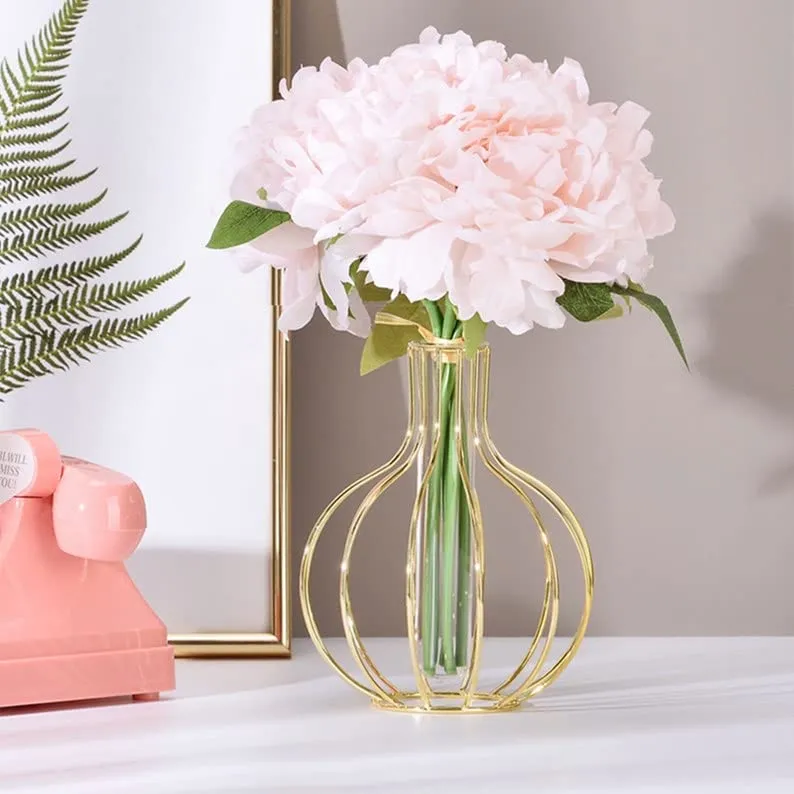 MAXXINN 1 Pcs Propagation Station with Metal Frame, Test Tube Glass Items Vase for Flower Pot, Bedroom, New Year, Christmas Decoration (Golden) (Metal vase) (15.5H x 10L) (50155)