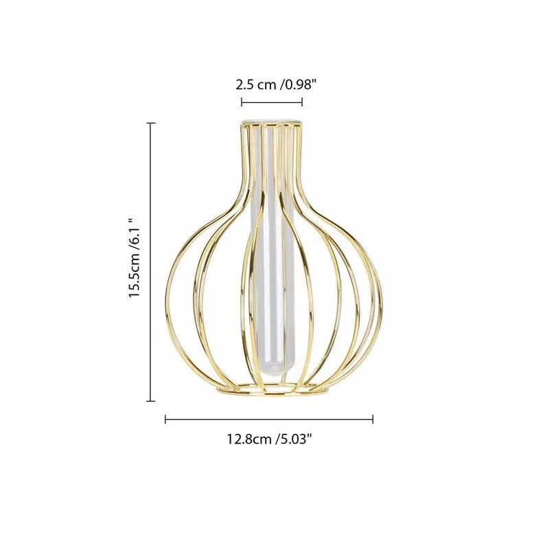 MAXXINN 1 Pcs Propagation Station with Metal Frame, Test Tube Glass Items Vase for Flower Pot, Bedroom, New Year, Christmas Decoration (Golden) (Metal vase) (15.5H x 10L) (50155)
