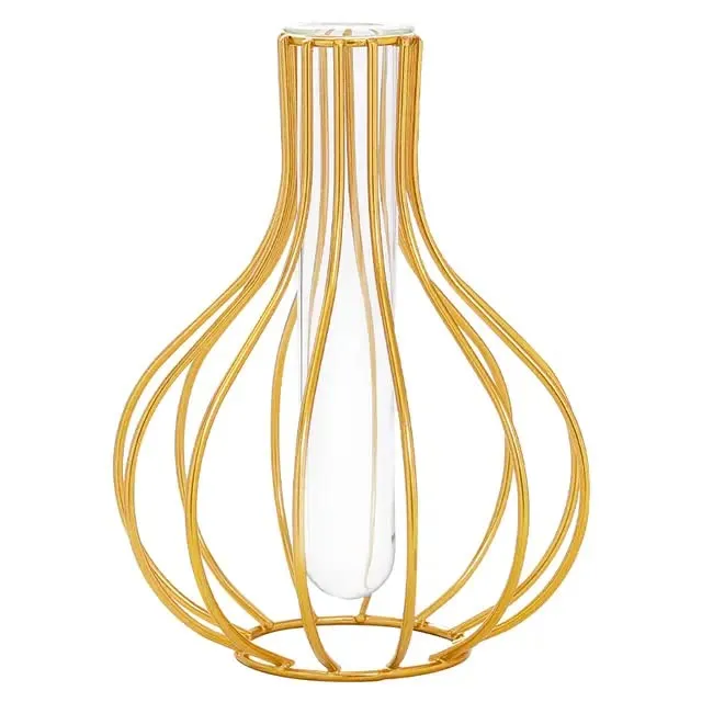 MAXXINN 1 Pcs Propagation Station with Metal Frame, Test Tube Glass Items Vase for Flower Pot, Bedroom, New Year, Christmas Decoration (Golden) (Metal vase) (15.5H x 10L) (50155)
