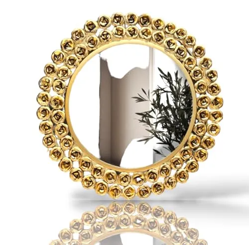 MODERATE HOMES Decorative Metal Frame Round Wall Mirror Bathroom Mirror Living Room Mirror Royal Mirror Villas Mirror 22inch (Gold)