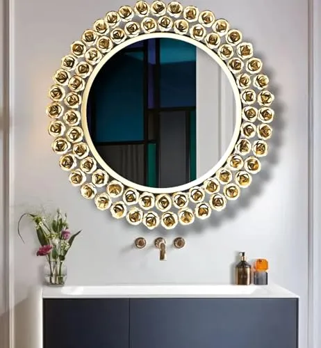 MODERATE HOMES Decorative Metal Frame Round Wall Mirror Bathroom Mirror Living Room Mirror Royal Mirror Villas Mirror 22inch (Gold)