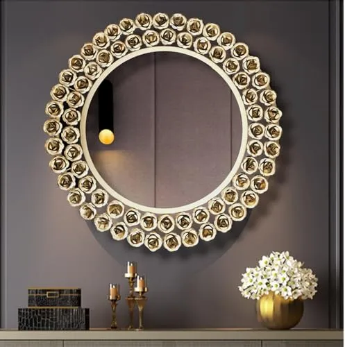 MODERATE HOMES Decorative Metal Frame Round Wall Mirror Bathroom Mirror Living Room Mirror Royal Mirror Villas Mirror 22inch (Gold)