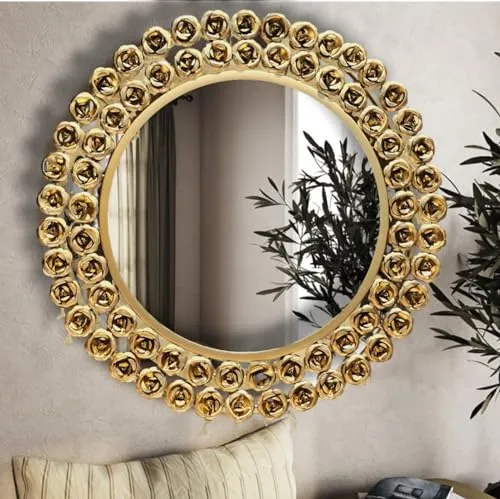 MODERATE HOMES Decorative Metal Frame Round Wall Mirror Bathroom Mirror Living Room Mirror Royal Mirror Villas Mirror 22inch (Gold)