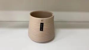 Modern Beige Ribbed Ceramic Pot