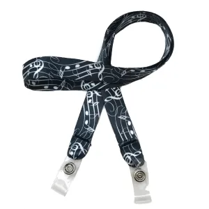 Musical Notes Face mask holder lanyard 24" long in with vinyl snap fittings printed on 5/8" Ultra Lanyard fabric