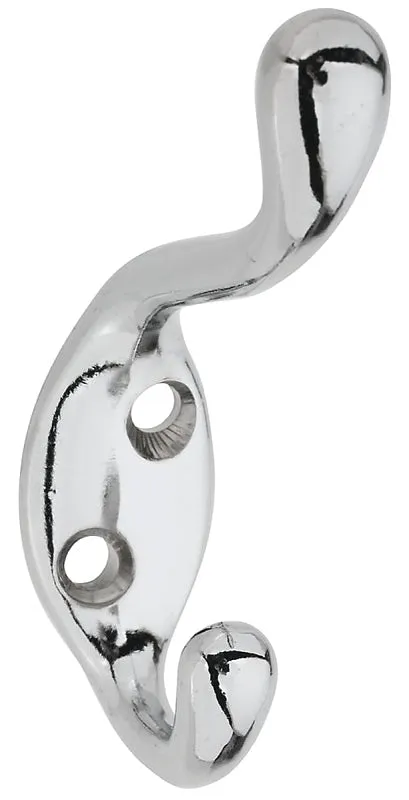 National Hardware V166 N273-516 Coat and Hat Hook, 75 lb, 2-Hook, Zinc, Chrome :CD: QUANTITY: 1