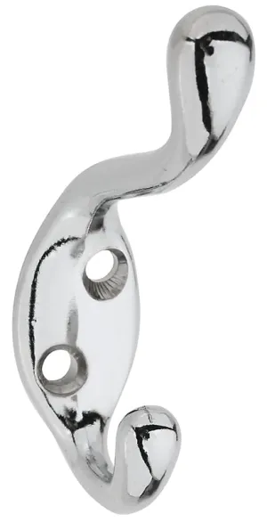 National Hardware V166 N273-516 Coat and Hat Hook, 75 lb, 2-Hook, Zinc, Chrome :CD: QUANTITY: 1
