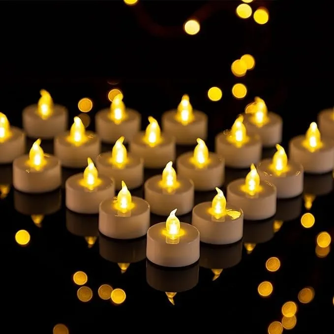 Omfoo Flameless Floating Tea Lights Candles - Realistic and Bright Flickering LED with Warm Yellow Tea Candle Waterproof Activated for Wedding, Birthday, Parties and Diwali Festival Decor (Pack of 20)