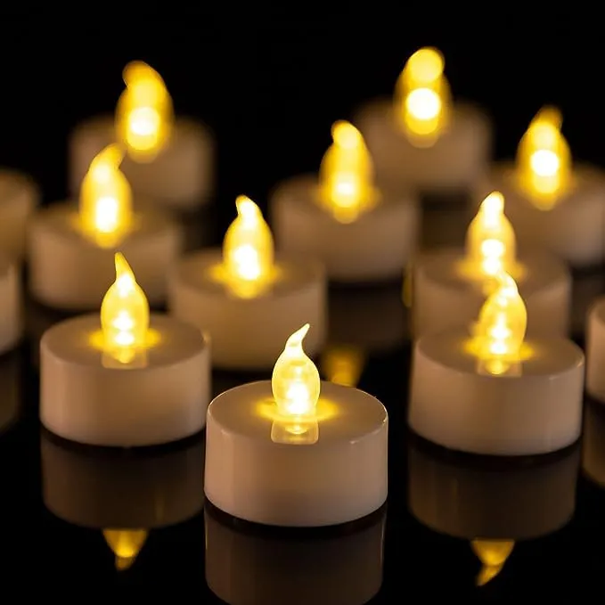 Omfoo Flameless Floating Tea Lights Candles - Realistic and Bright Flickering LED with Warm Yellow Tea Candle Waterproof Activated for Wedding, Birthday, Parties and Diwali Festival Decor (Pack of 20)