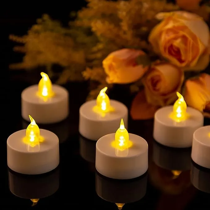 Omfoo Flameless Floating Tea Lights Candles - Realistic and Bright Flickering LED with Warm Yellow Tea Candle Waterproof Activated for Wedding, Birthday, Parties and Diwali Festival Decor (Pack of 20)