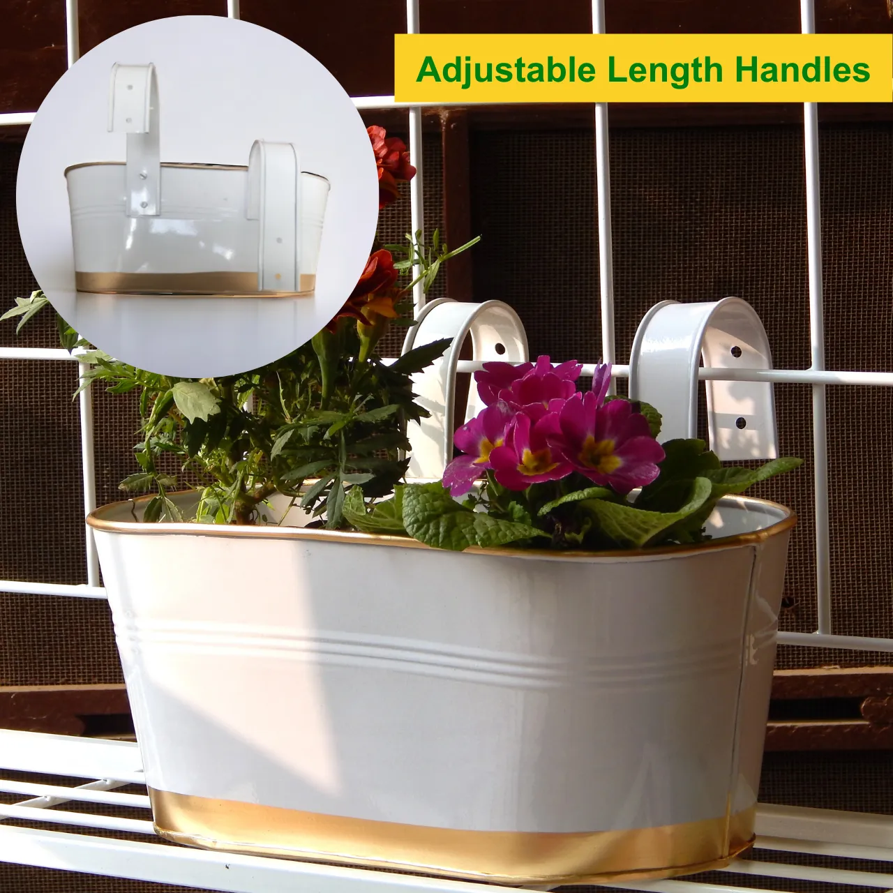 Oval White/Gold 12" Balcony Railing Planter
