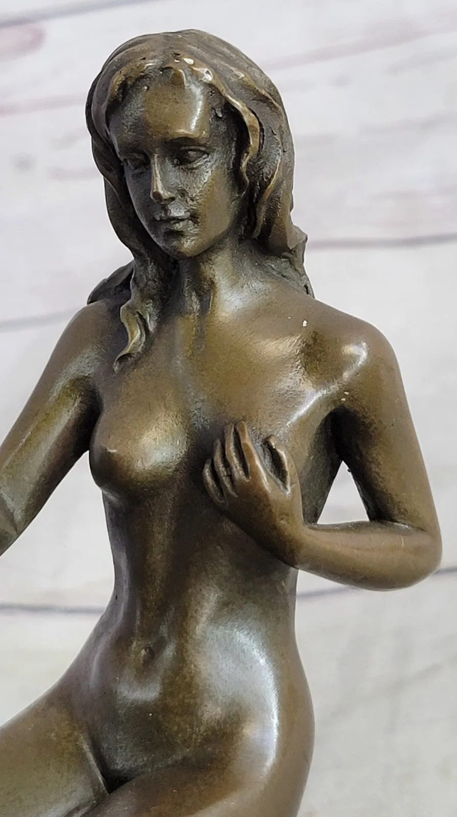 Provocative Bronze Artwork: Sensuous Nude Girl Tending to Growing Erotic Plant Statue