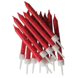 Red Glitter Cake Candles - 12pk