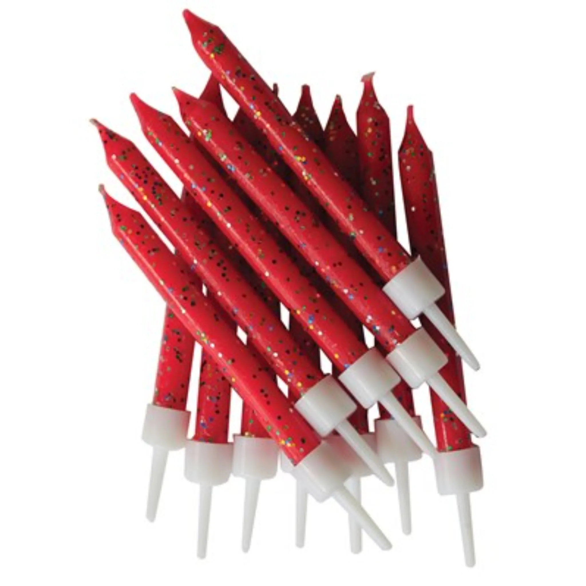 Red Glitter Cake Candles - 12pk