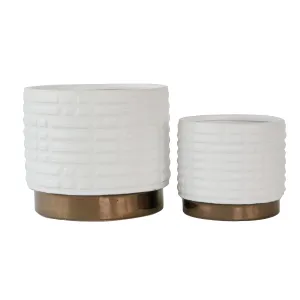 S/2 Maze Metallic Planters  6/8", White
