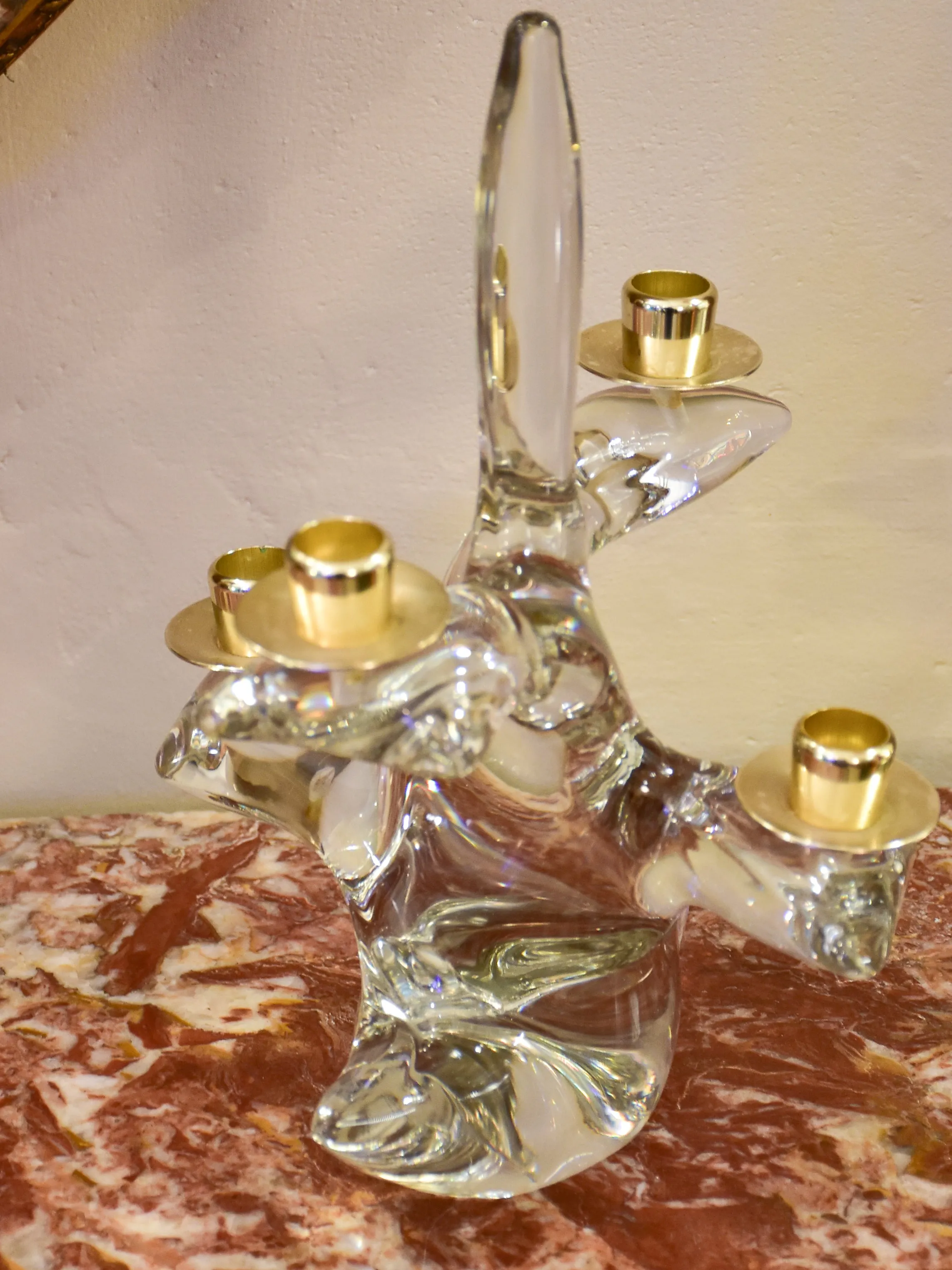Schneider crystal candlestick - coral