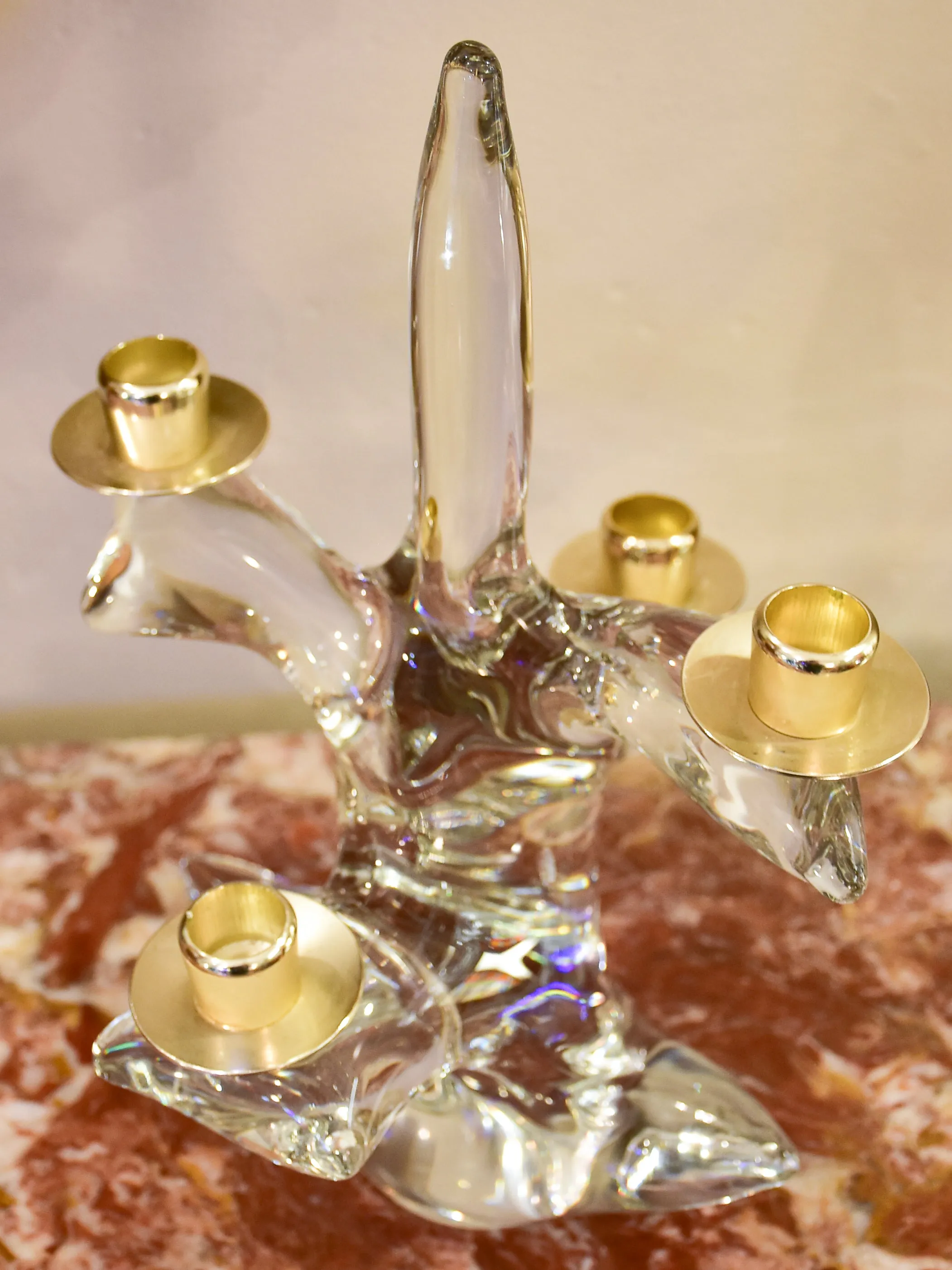 Schneider crystal candlestick - coral