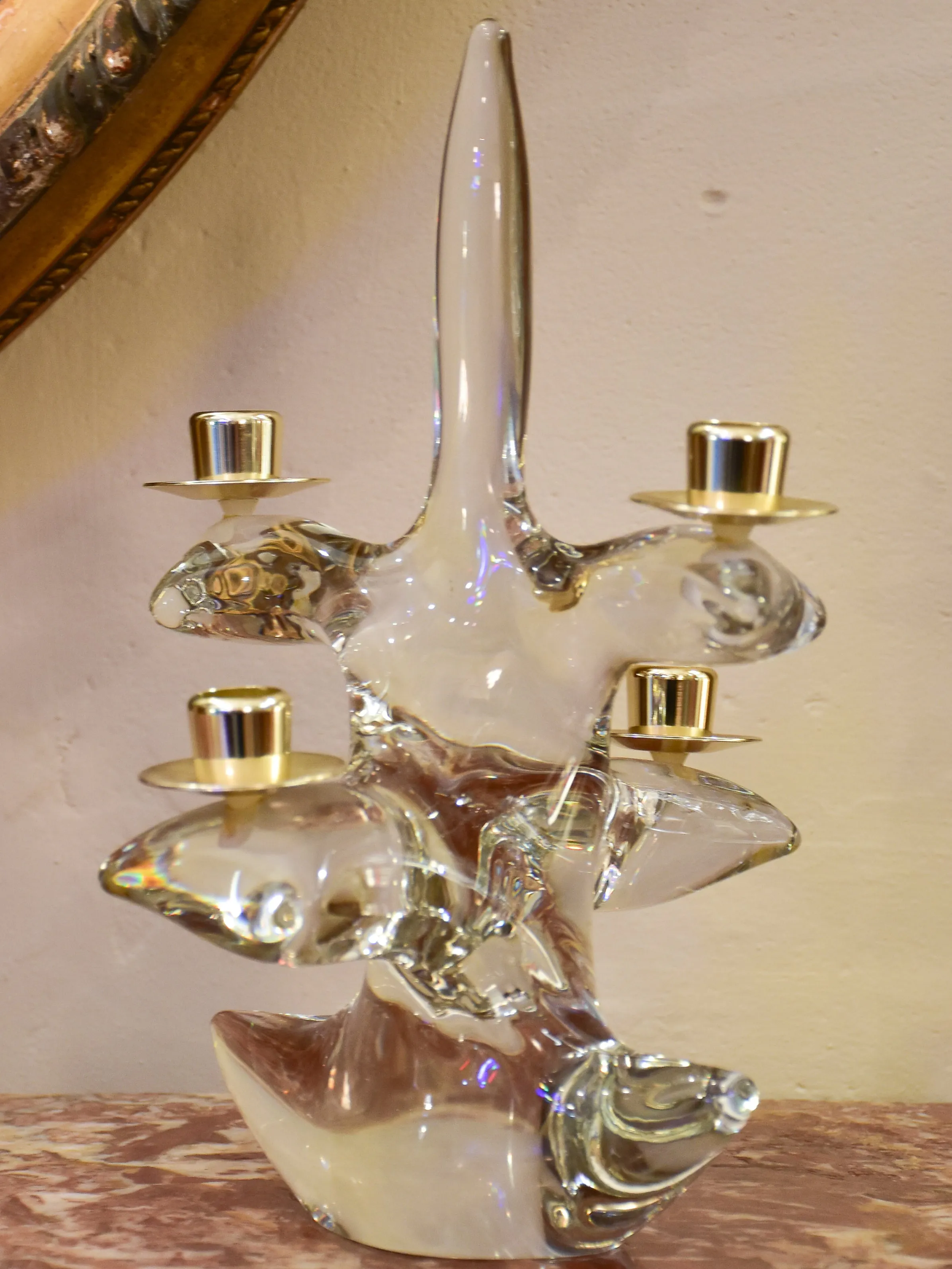 Schneider crystal candlestick - coral