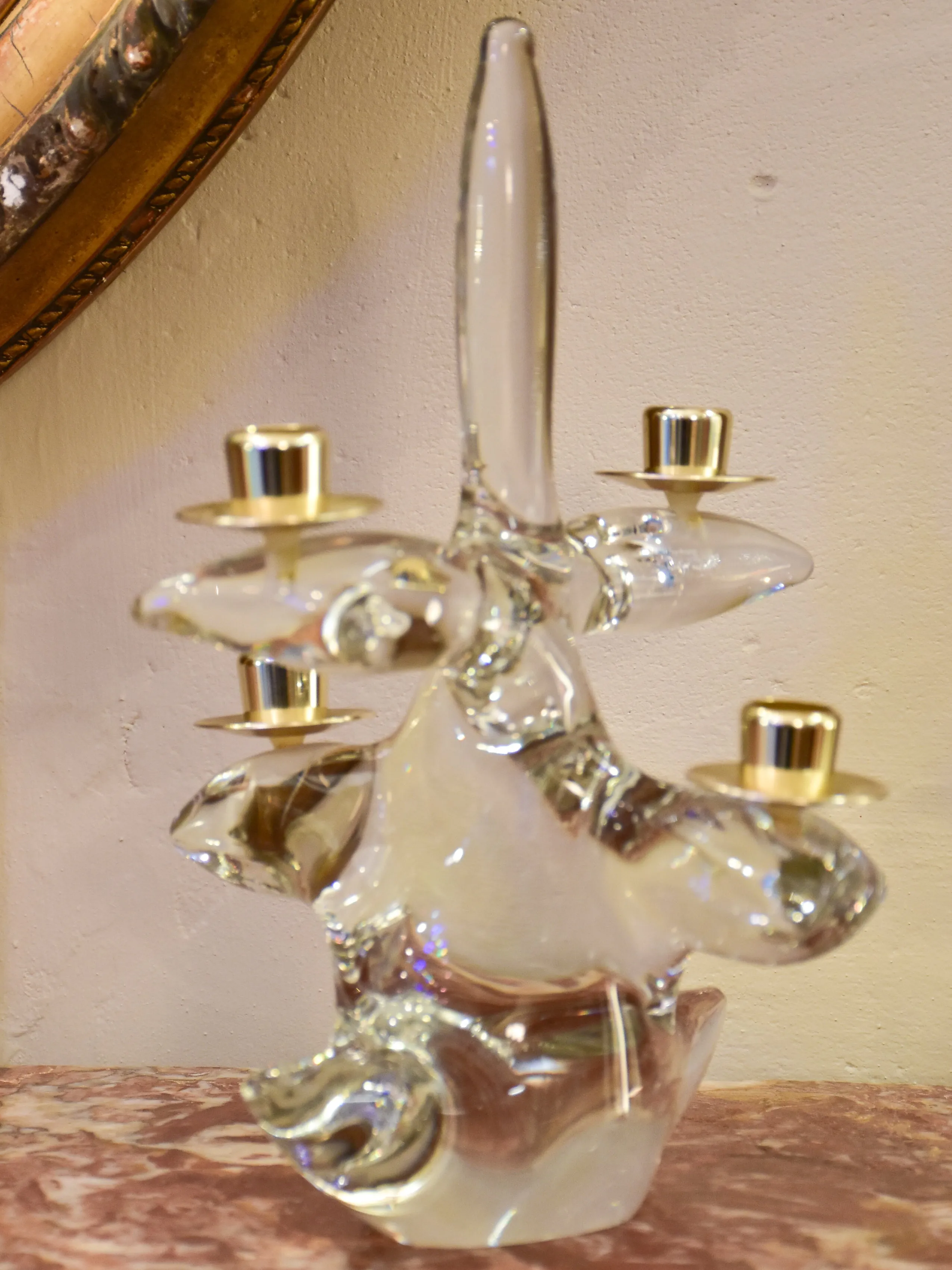Schneider crystal candlestick - coral