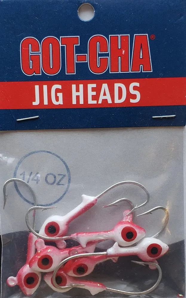 Sea Striker Got-Cha Jig Heads White/Red 1/4oz 7pk