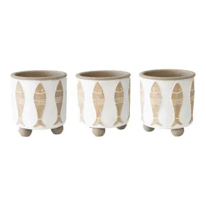 Set of 3 Footed Beach House Planter with Fish, Drain Hole & Plug