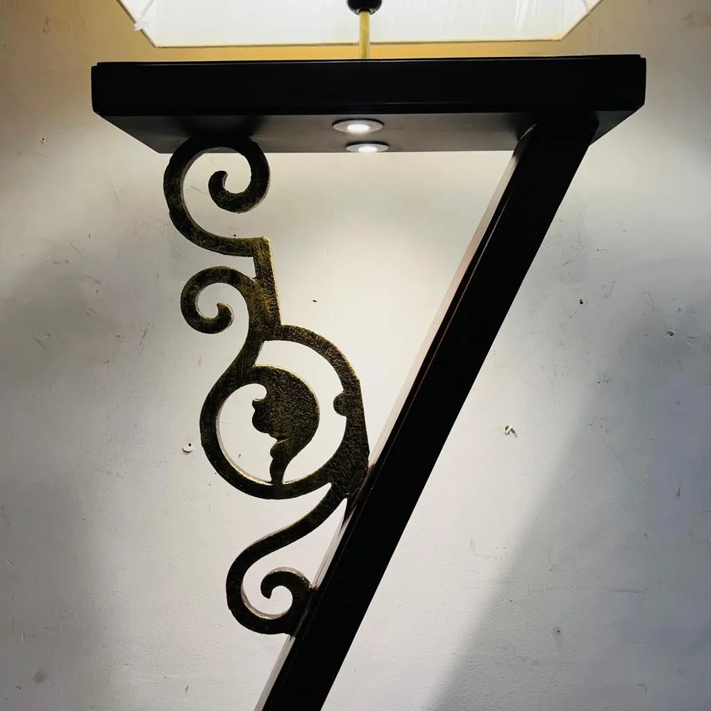 Statement Diagonal  Metal and Wood Floor  Lamp with Brass Details ( Shade Included): Noor 13