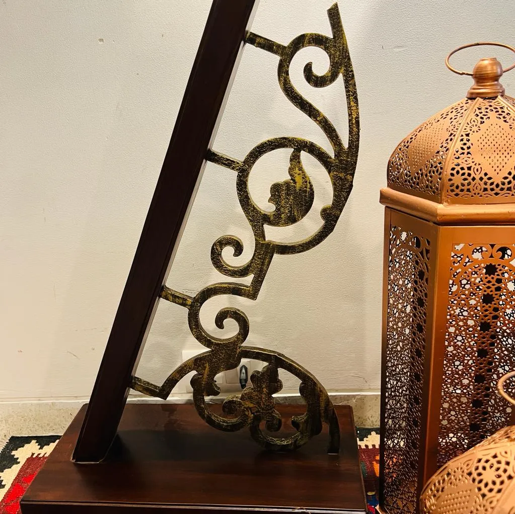 Statement Diagonal  Metal and Wood Floor  Lamp with Brass Details ( Shade Included): Noor 13