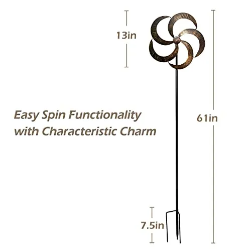 SteadyDoggie Wind Spinner Iris 61in Single Blade Easy Spinning Kinetic Spinner Gold