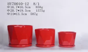 Stylish Modern Round Dark Red Ceramic Pot with Bottom Tray | Perfect for Tabletop Plants