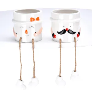 Succulent Pots 2 Pcs - 312 X 3 In - White Ceramic Plant Pots With Hanging Foot