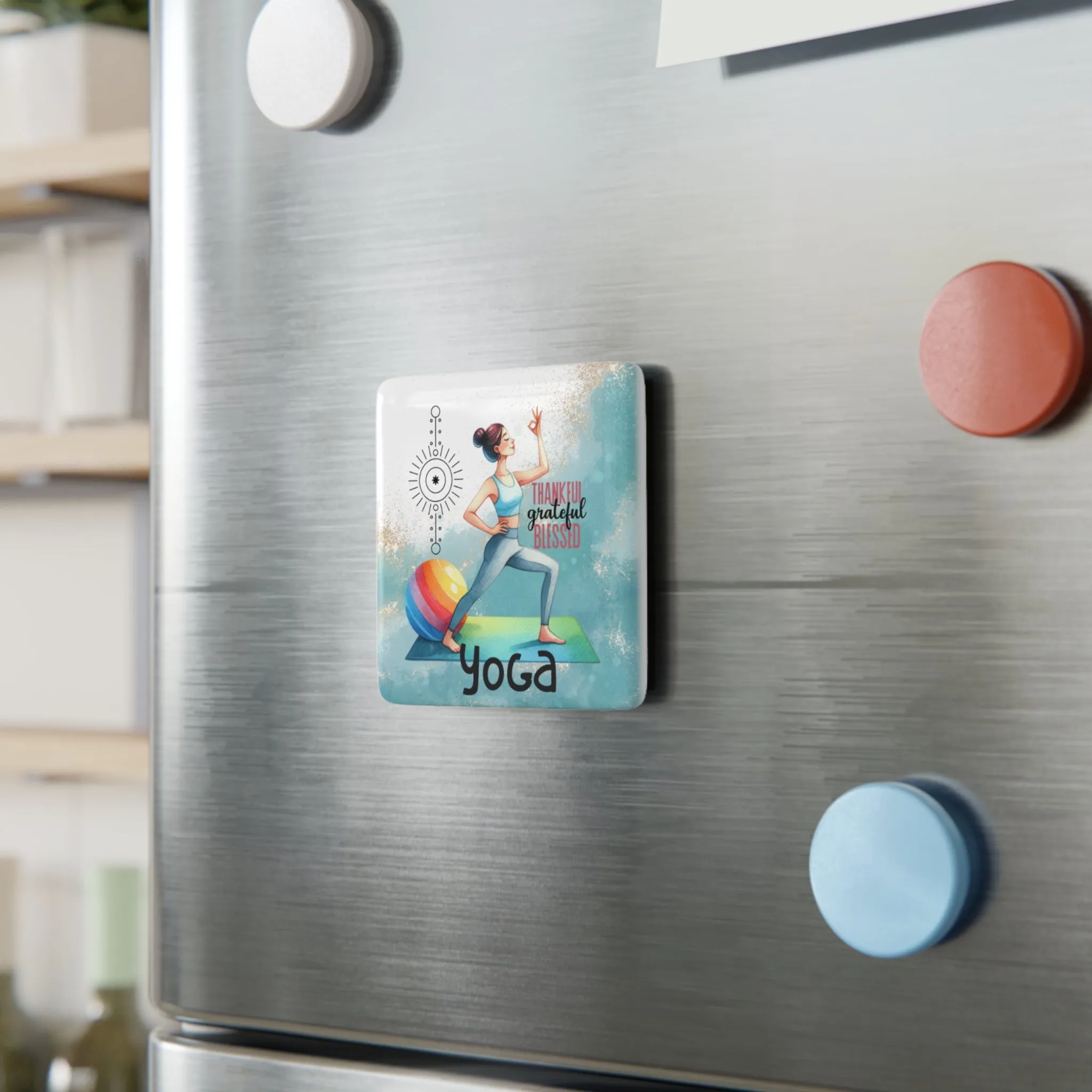 Thankful Grateful Blessed Porcelain Magnet, Square, Cute Porcelain Magnet, Mindful Gift, Yoga lovers Porcelain Magnet, Yoga Instructor Gift, Gift For Yoga lovers, Gift For Yogi.
