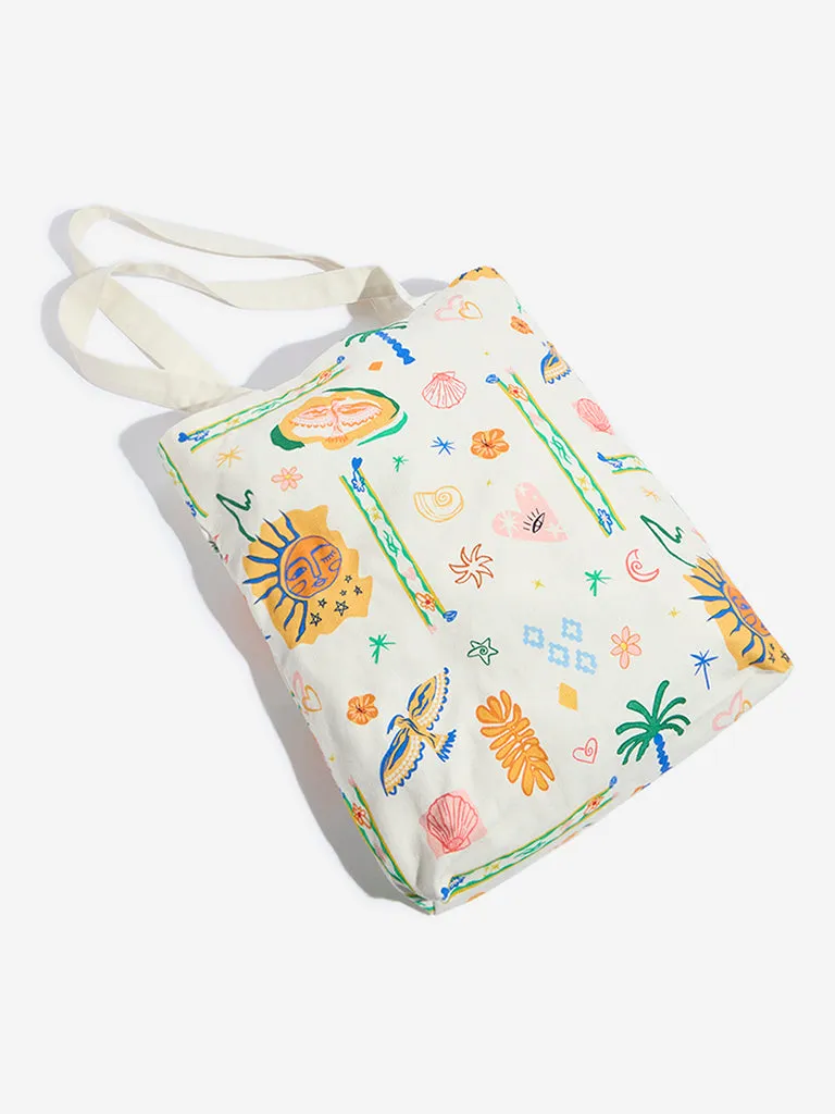 Westside Beige Printed Tote Bag
