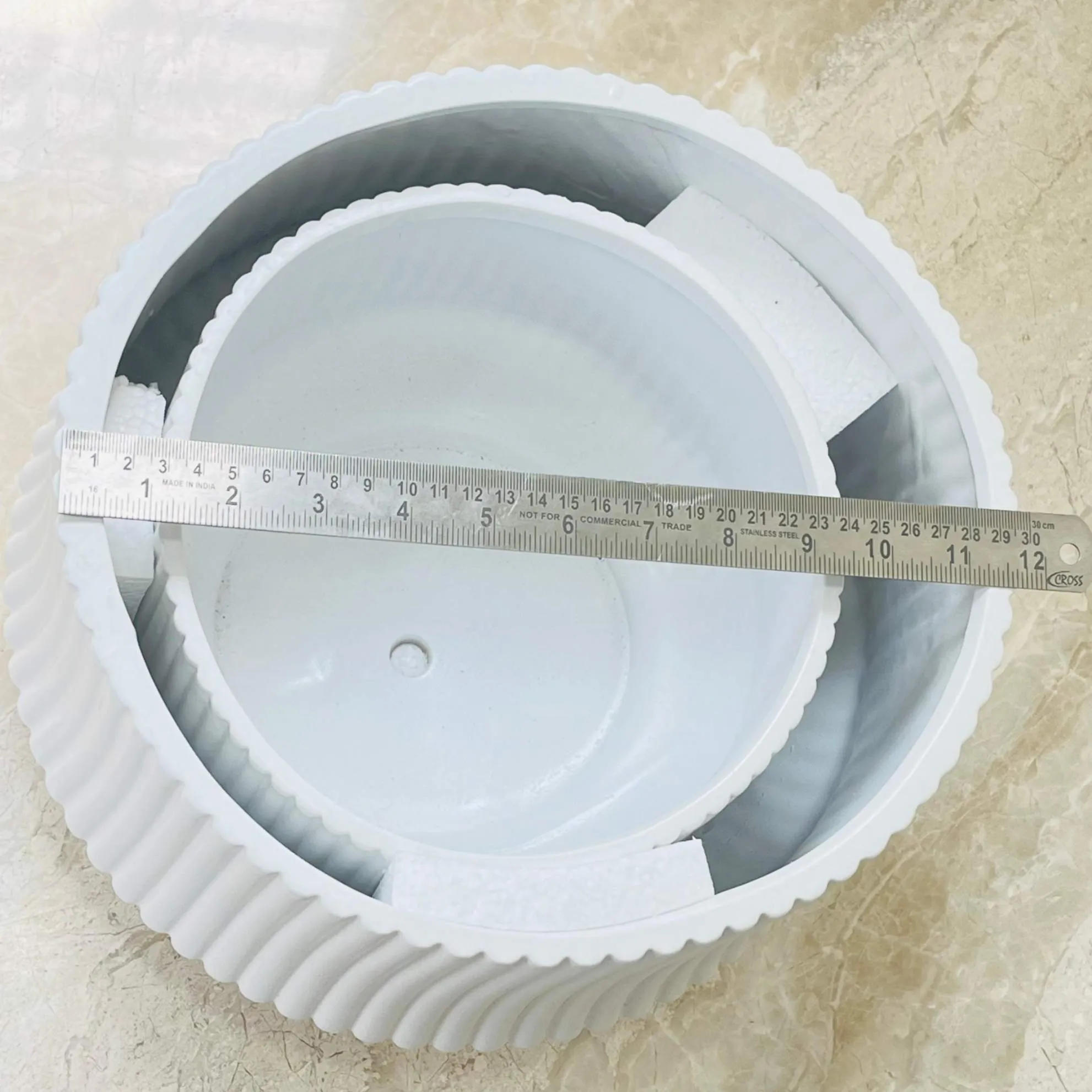 White Ribbed Ceramic Planter Set Of 2 – Tilted Modern Design