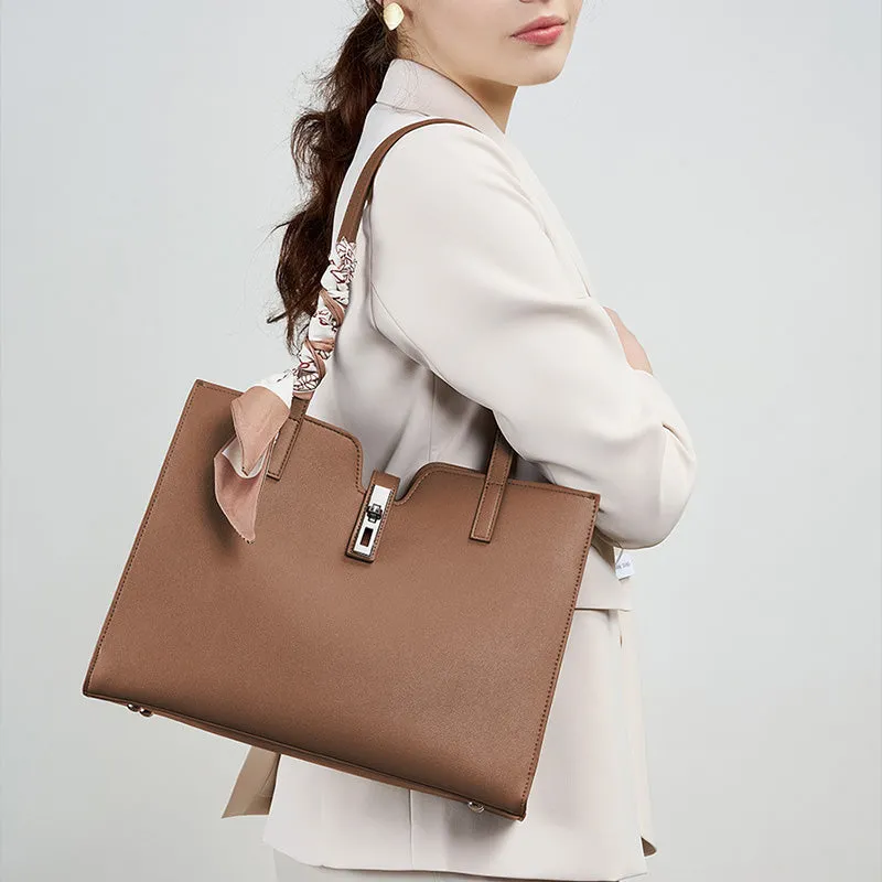Women Cowhide Leather Capacious Shoulder Tote Bag