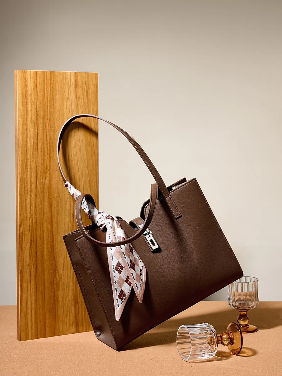 Women Cowhide Leather Capacious Shoulder Tote Bag