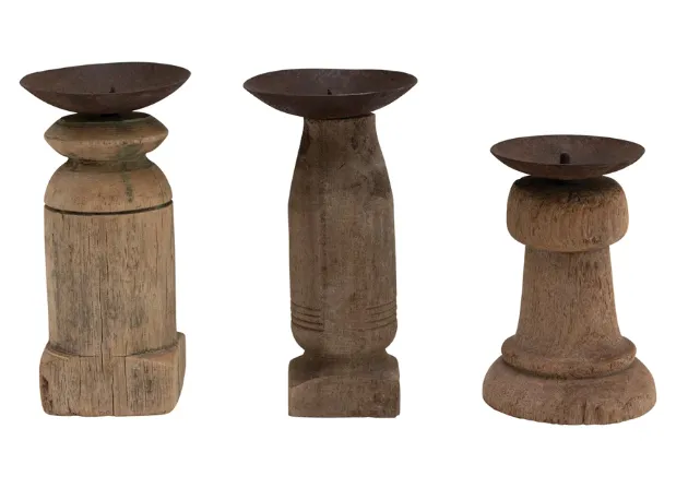 Wooden Found Pillar Candle Holder