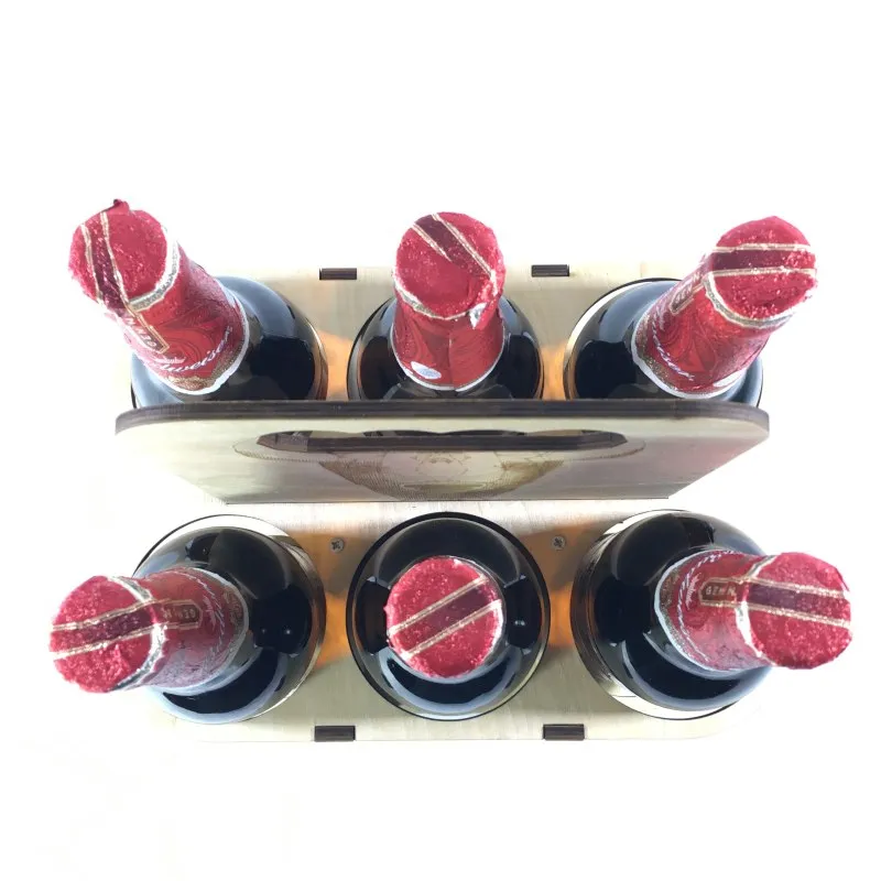 Wooden Red Wine Rack Beer DIY 6 Bottles Holder Creative Kitchen Bar Display Shelf Home Table Decoration